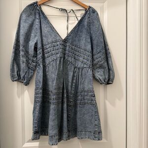 Free People Sweet Surrender Denim Mini Dress in acid light blue size S